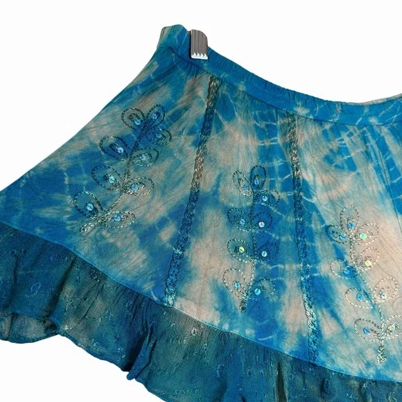 Y2K Raga Women's Flutter Shorts Skort Size L‎ Embroidered Tie Dye Boho Fairycore - Picture 5 of 11